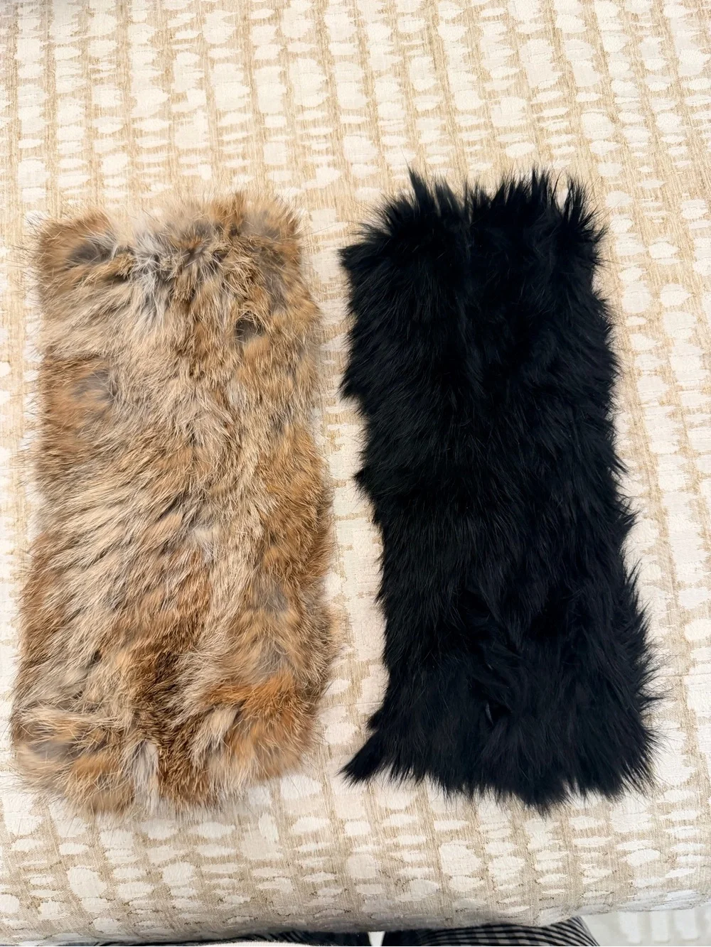 J. McLaughlin Black and Natural Rabbit Fur stretchy headbands